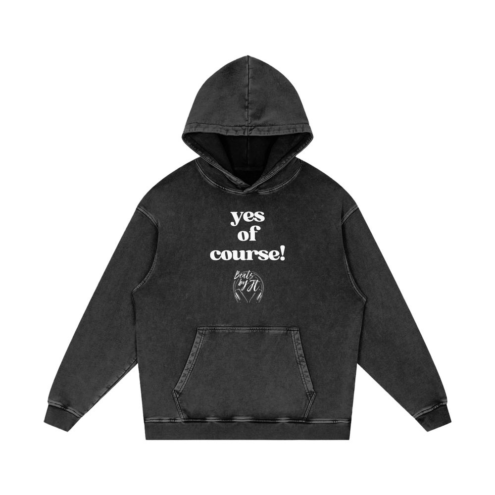 "yes of course" Snow Washed Loose Cotton Hoodie