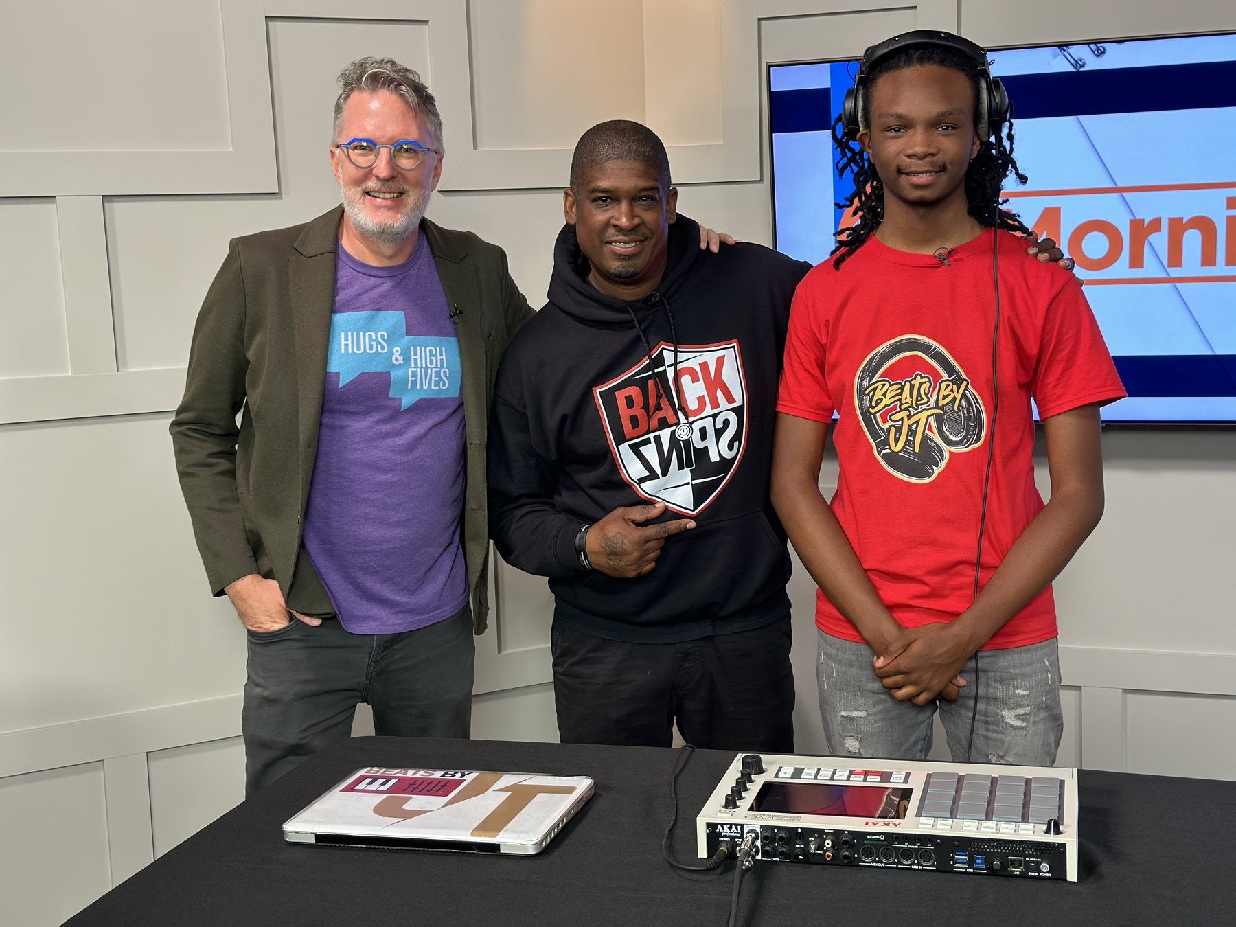 JT in a television studio with his MPC after a WBTV QC Life appearance.