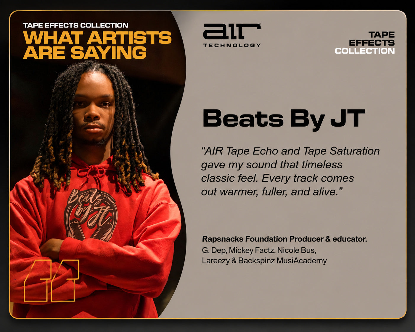 AIR Music Technology Tape Effects Collection page featuring Beats By JT.